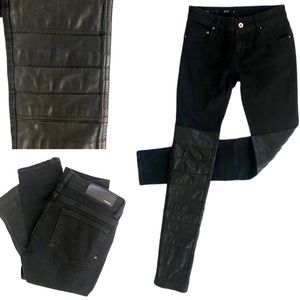 AVELON Leather Panel Skinny Black Jeans